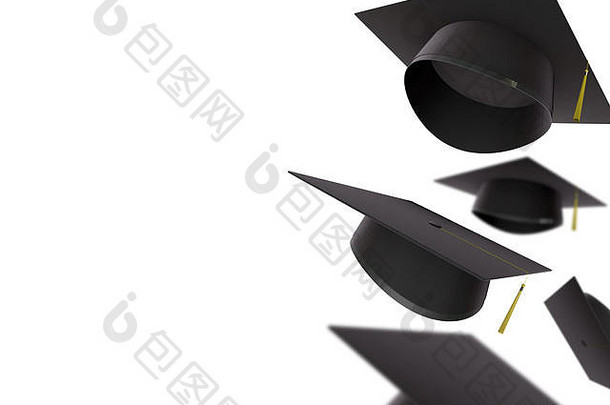 收集毕业帽。三维渲染