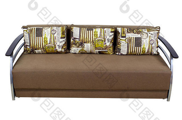 现代时尚的棕色（的）织物沙发垫子金属扶手
