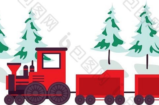 树木因雪和火车而松树