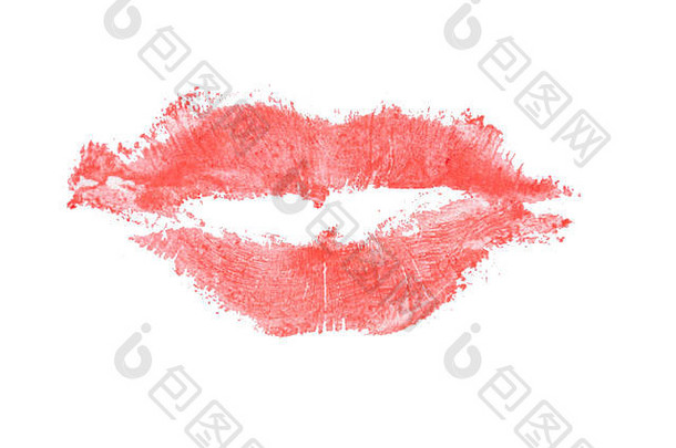 浪漫的口红吻孤立的白色背景红色的唇吻图标