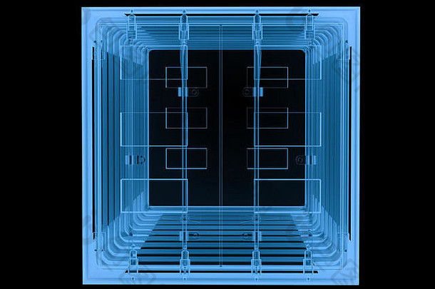 三维渲染x射线容器隔离在黑色上