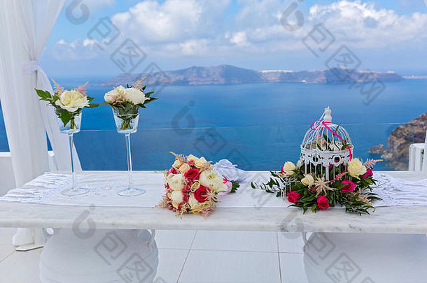 婚礼装饰海视图圣托里尼岛希腊
