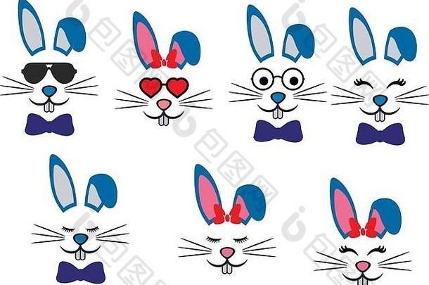 集合时尚的兔子脸复活节集