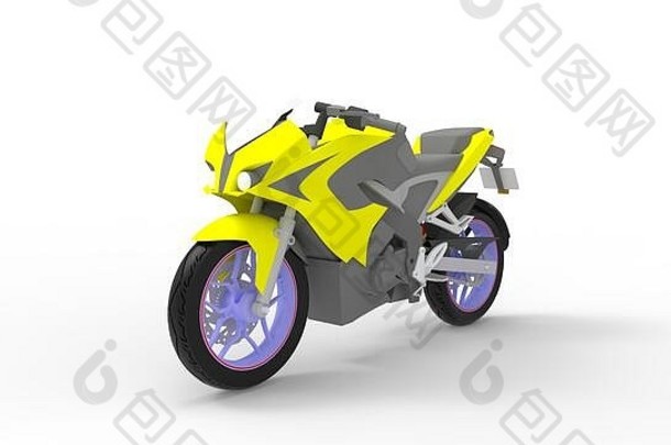 在白色工作室背景上隔离的摩托车moto的3D渲染
