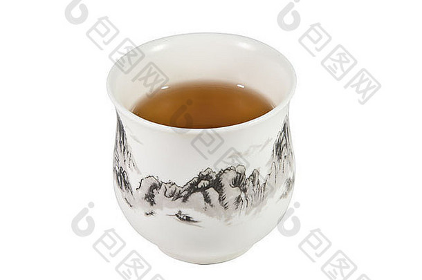白色茶杯中国人风格模式山包括路径