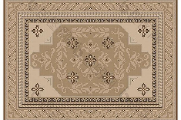 奢华的地毯设计，带有米调的民族装饰，中间有浅棕色的花卉图案