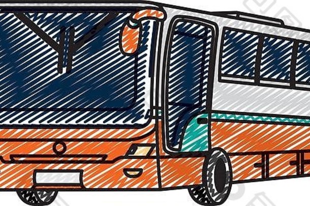 涂鸦旅游巴士乘客到城市的交通