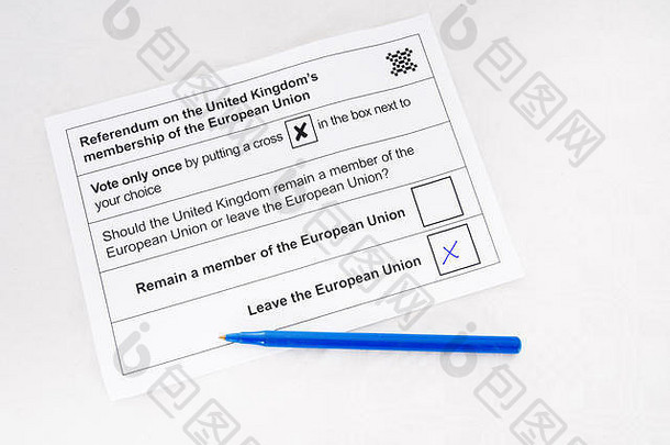 英国-欧盟公投投票单，英国脱欧。离开
