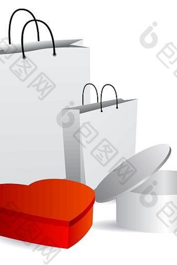 纸箱或塑料空白包装和礼品盒。在白色背景上隔离的插图。