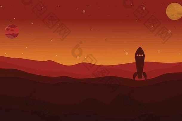 太空沙漠景观中的火箭