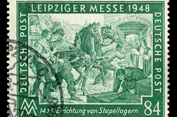 德国历史邮票春天莱比锡贸易公平特殊的取消3月中世纪的商人贸易市场城市