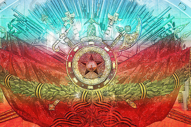 墙上镶嵌着红星和抽象背景上的莫斯科克里姆林宫