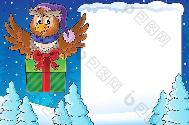 雪框架猫头鹰礼物图片插图