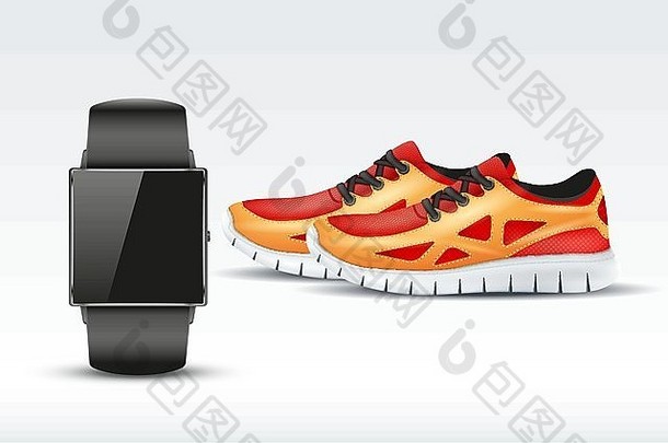 运动数码智能<strong>手表</strong>和运动鞋。