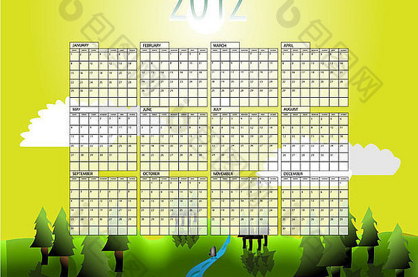 2012年所有月份的日历