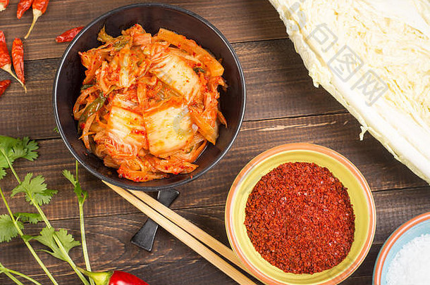 泡菜朝鲜文超级食物腌中国人卷心菜碗木表格