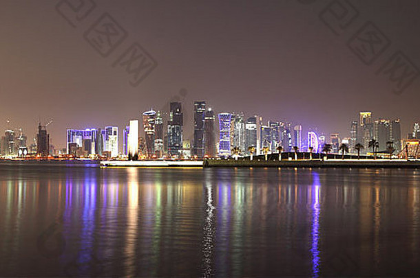 多哈夜景，卡塔尔，中东
