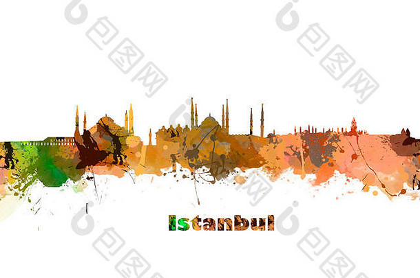 伊斯坦布尔天际线水彩艺术版画