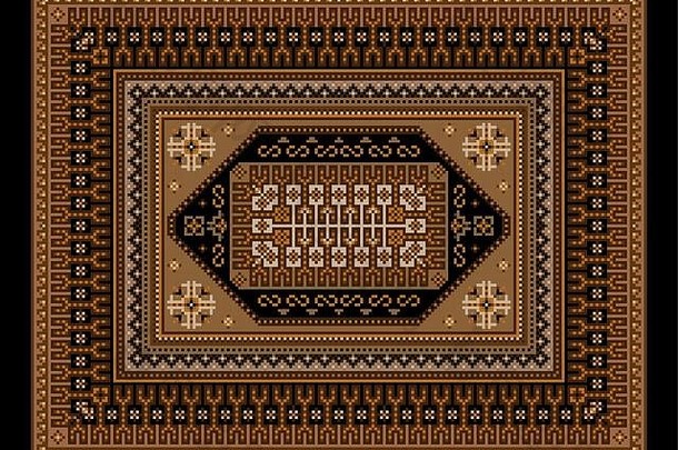 原始奢华明亮复古东方地毯，米色和棕调