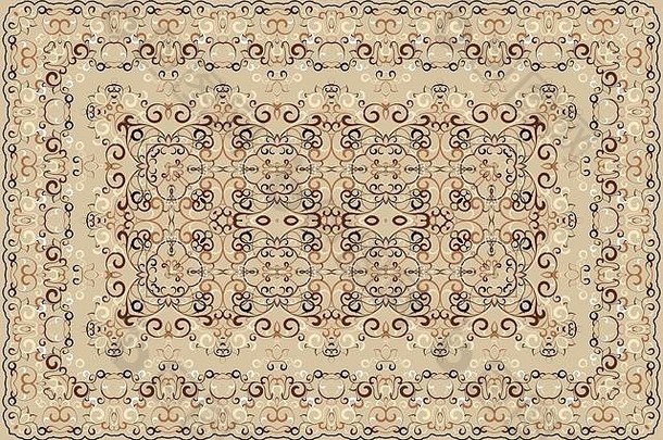 复古阿拉伯图案。波斯色地毯。丰富的装饰面料设计，手工制作，室内装饰，纺织品。棕色背景。