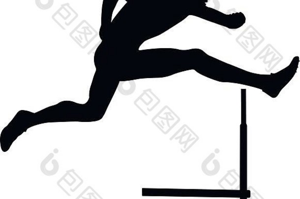 短跑运动员男子跑步跨栏黑色轮廓