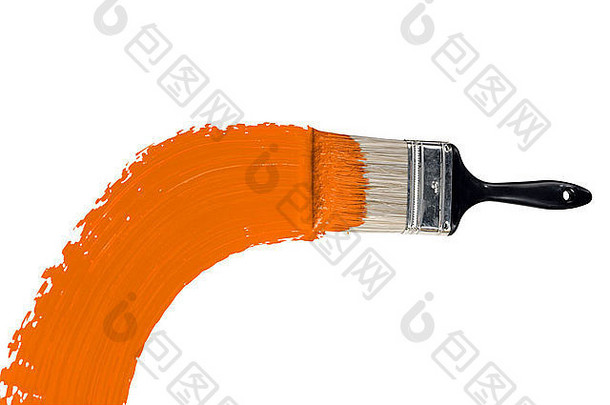 刷橙色油漆孤立的白色背景
