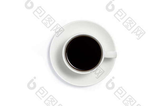 <strong>一杯咖啡</strong>的俯视图，用剪裁路径在白色上隔离