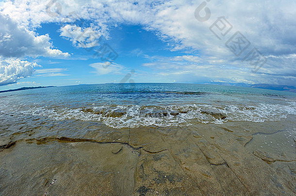 岩石海滩岛科孚岛希腊