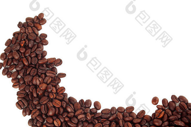 黑色的咖啡豆子白色背景照片复制空间