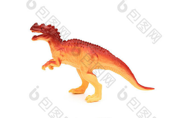 一边视图橙色塑料<strong>恐龙玩具</strong>白色背景