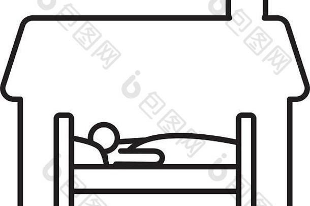 有人睡在床上的房子线条风格图标