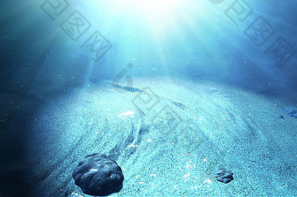 水下场景底海洋地板上显示沙子发出阳光喜气洋洋的