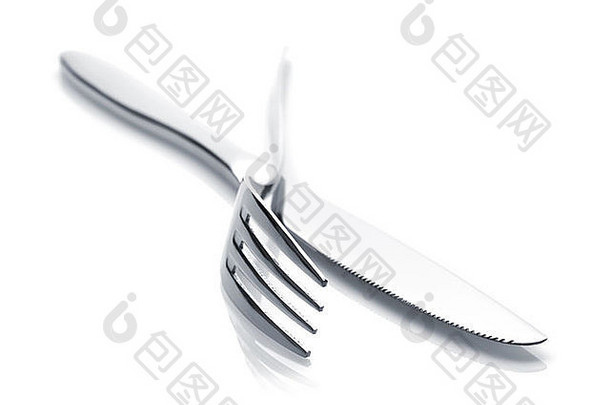 银器或餐具一套刀叉。在白色背景上隔离