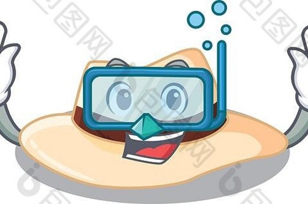 巴拿马帽子吉祥物设计与潜水眼镜游泳