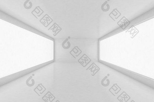 具有区域光3d渲染的未来白色房间