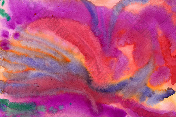 抽象艺术手绘水彩背景（紫色、红色和橙色）