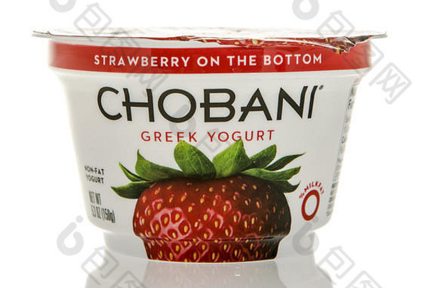 威斯康星州温尼康—2016年2月26日：草莓味Chobani希腊酸奶容器。