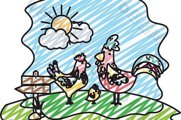 涂鸦鸡家庭农场动物木通知