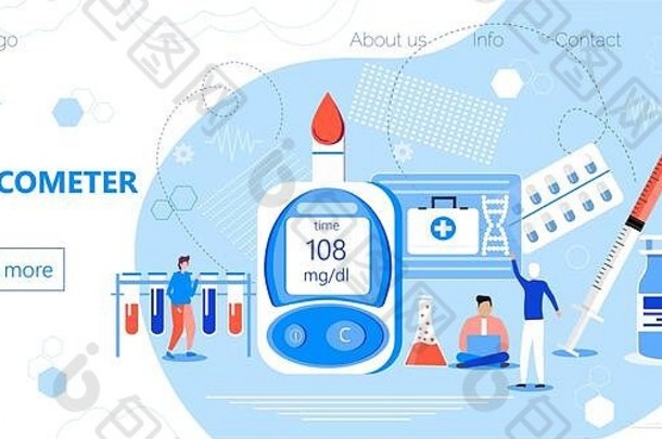 glucometer测量糖水平糖尿病患者着陆页面血葡萄糖测试计小医生类型糖尿病胰岛素产品