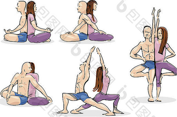 一对男女一起练习瑜伽的插图