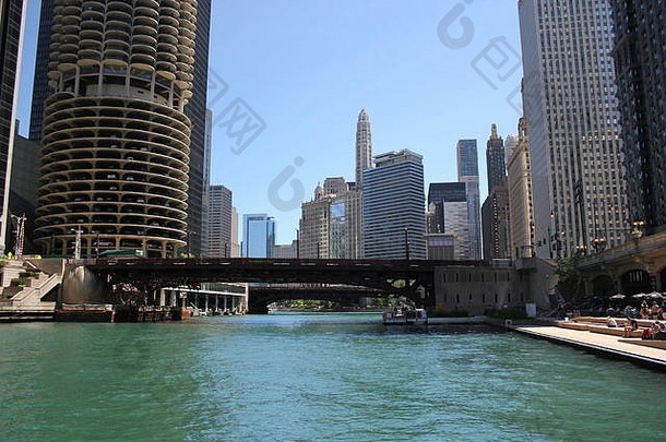 状态街桥背景芝加哥河市中心芝加哥的河走伊利诺斯州