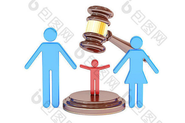 离婚监护权孩子概念槌子家庭呈现