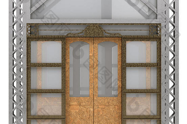 旧电梯外立面图。三维渲染