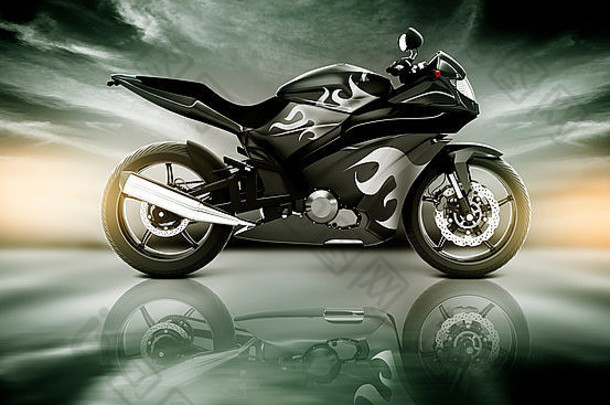 摩托车摩托车骑手当代黑色概念