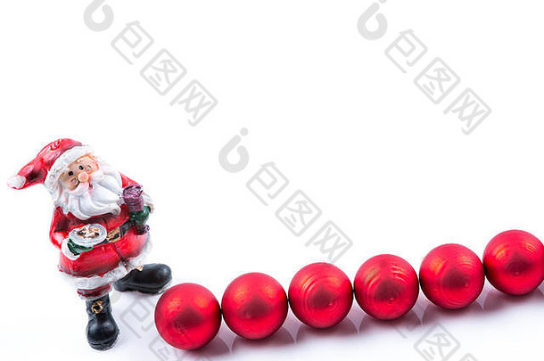 圣诞节圣诞老人老人红色的球白色背景的地方写