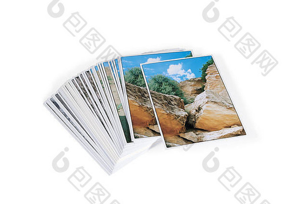 照片卡片堆放孤立的白色背景
