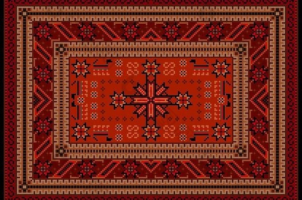 生动奢华的民族地毯，带有红调的东方复古装饰