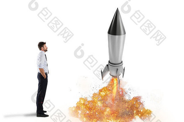 用启动火箭启动一家新公司。业务增长的概念