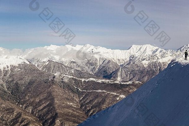 滑雪者拍摄风景山冬季滑雪板尼斯