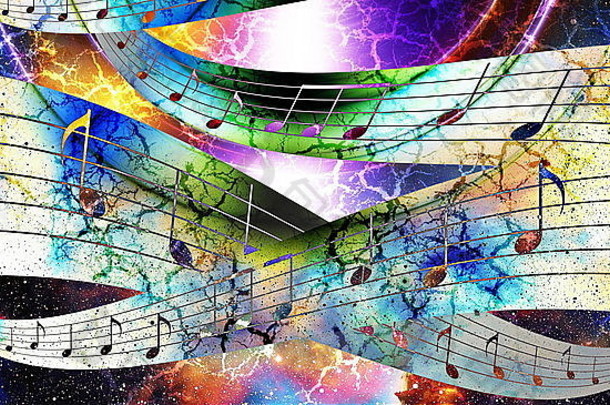 音乐请注意轮廓音乐演讲者空间星星摘要颜色背景音乐概念